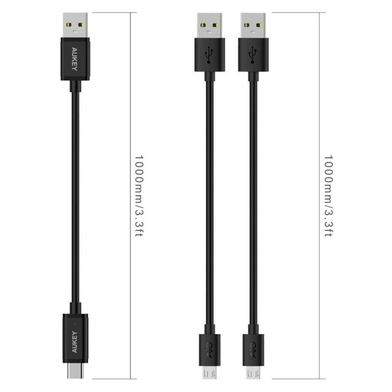 Aukey CB-TD1 USB 2.0 A TO USB C + Micro USB Qualcomm Quick Charge Cable Set