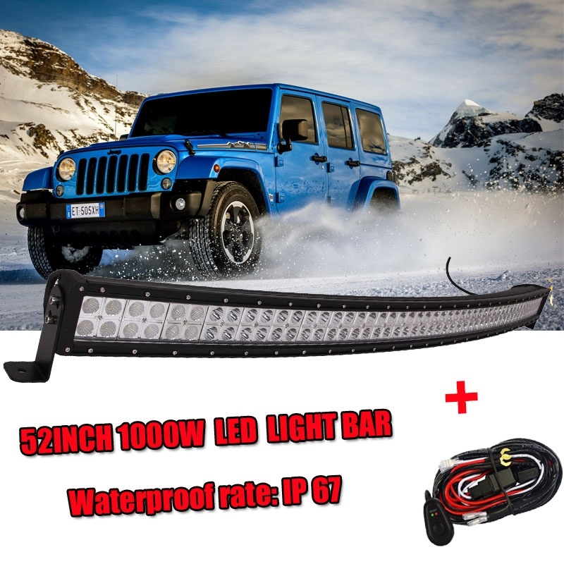 52INCH 1000W Curved Led Work Light Bar Spot Flood 4Wd SUV Boat Offroad For Jeep with Free Wiring