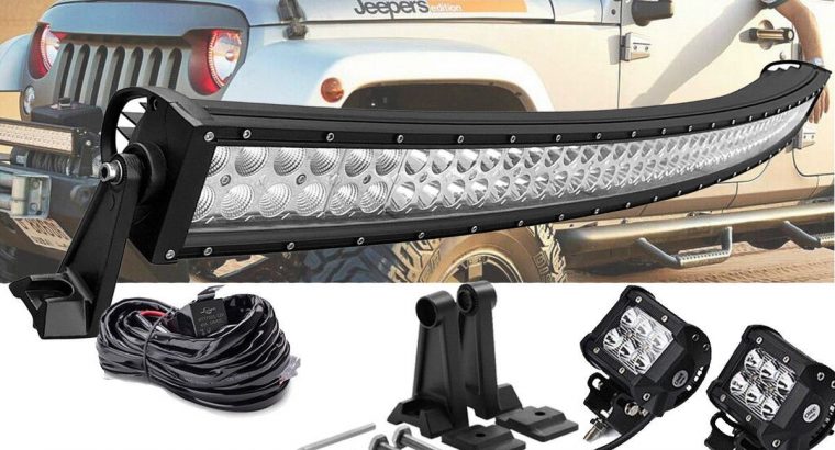 50″ Curved LED Light Bar Combo 1993-98 Jeep Grand+ 2X 4″ 18W Led Flood Lamp +1X Wiring Harness