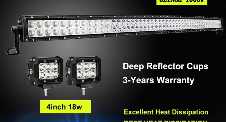 52INCH 1000W Curved LED COMBO beam Light Bar+4″ 18W FLOOD  Work Lamps 4WD SUV