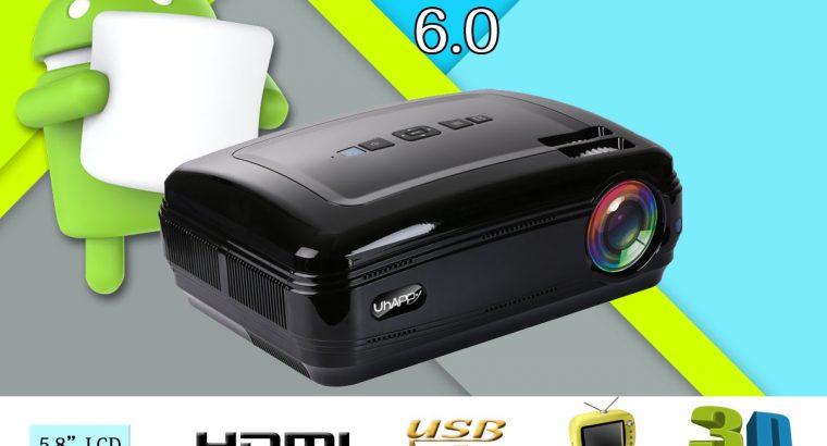 UHAPPY U58 Pro 3200 Lumens LED Video Projector 1280*768 Support 1080P with Android 6.0 Wifi Bluetooth.