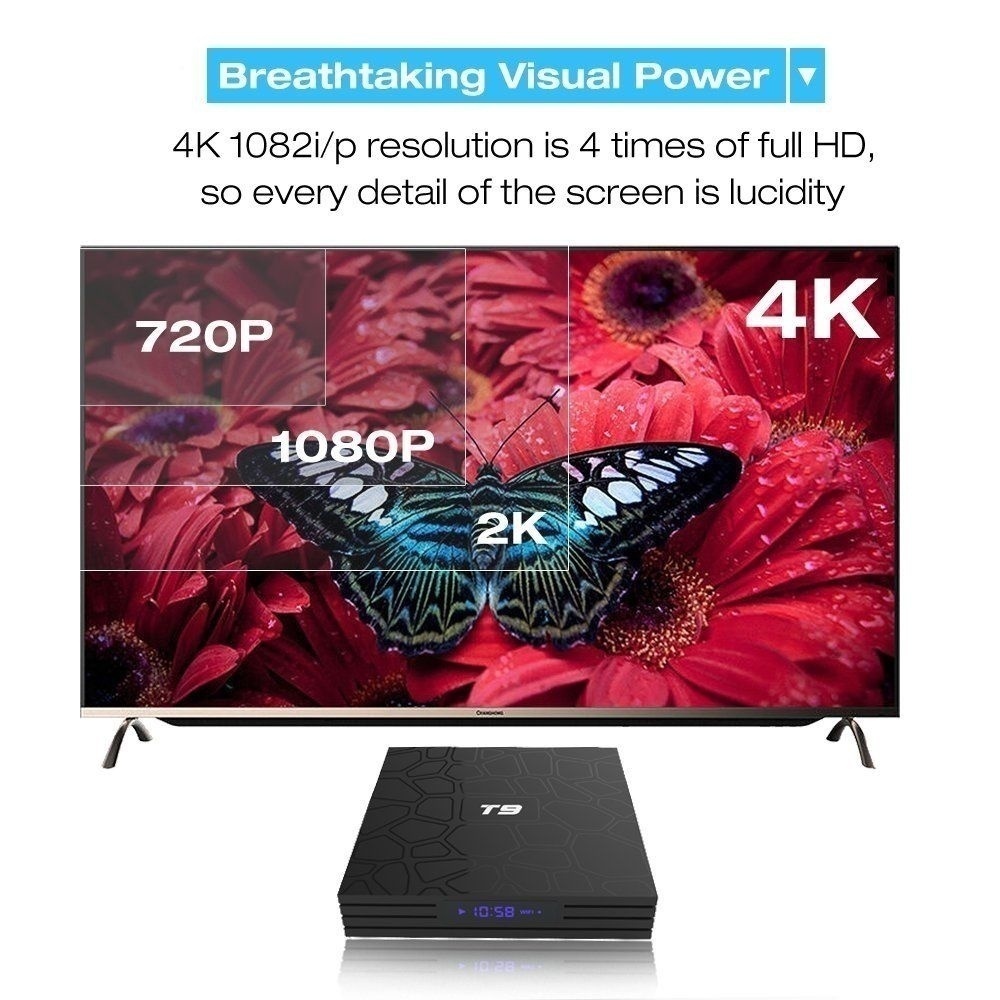 T9 Smart TV BOX Quad Core 4GB+32GB 4K H.265 Full HD 1080P+Free Backlit Keyboard