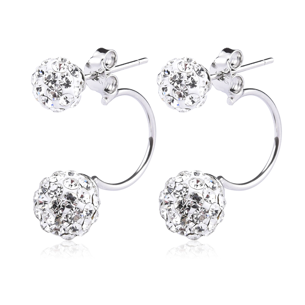 Fashionable Rhinestone Crystals Double Beaded Balls Shinning Stud Earrings