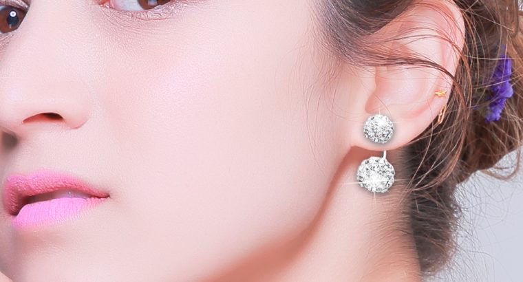 Fashionable Rhinestone Crystals Double Beaded Balls Shinning Stud Earrings